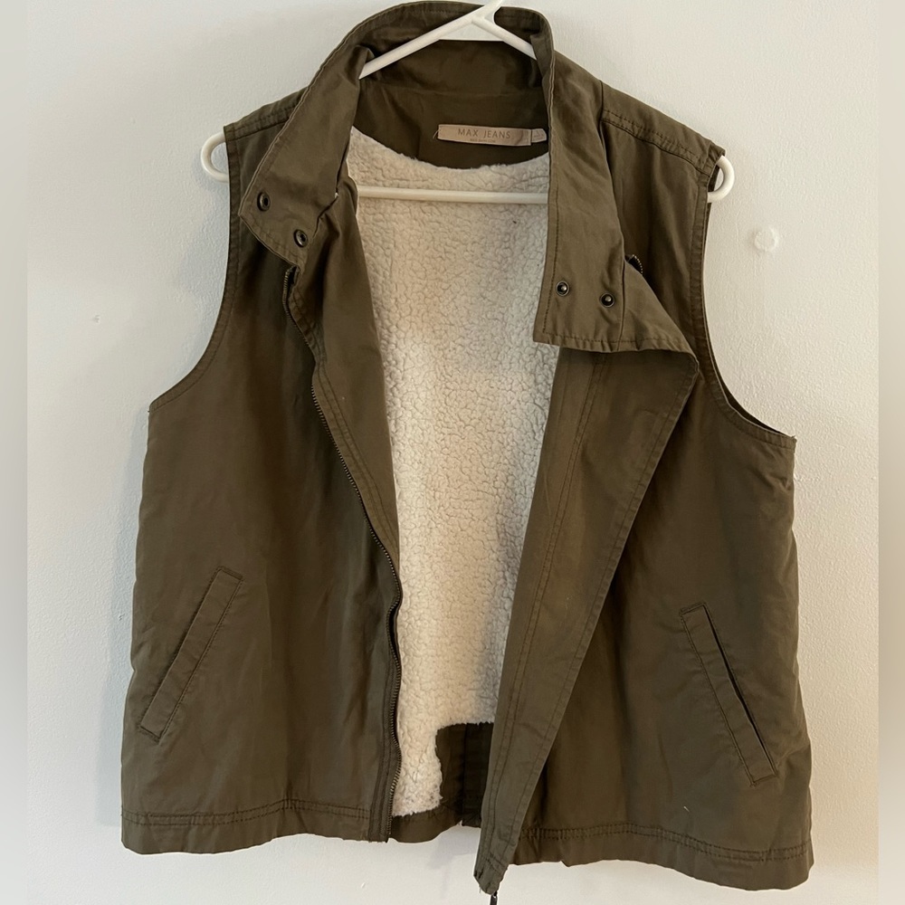 Max Jeans Fleece-Lined Olive Green Vest - Size L
